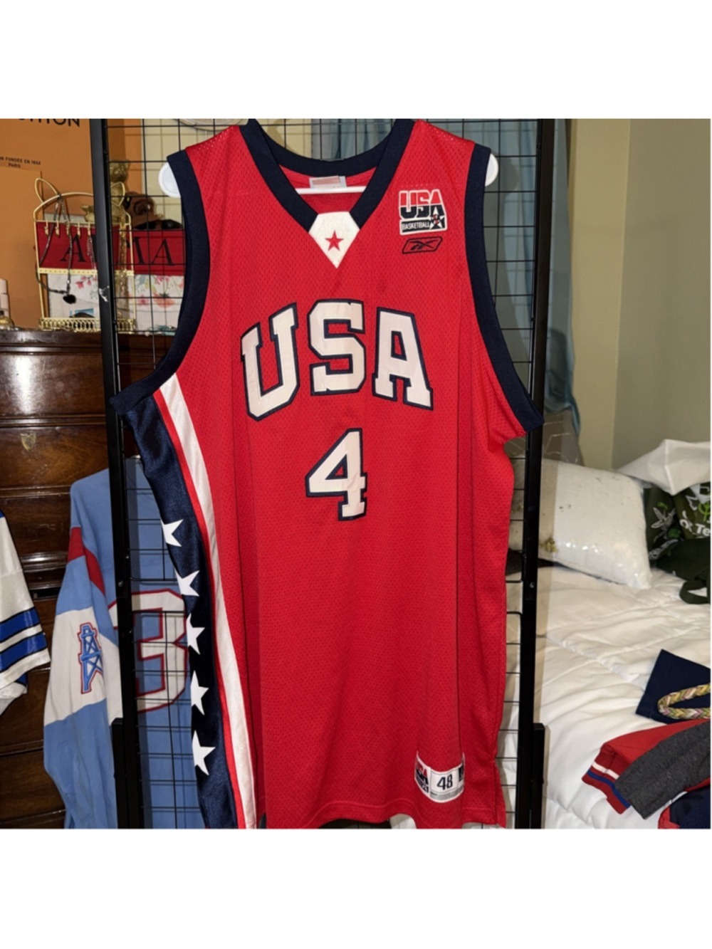 Vintage Reebok USA Basketball Allen Iverson #4 Jersey Mens 48 Red Stitched Y2K
